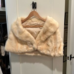 Vintage White rabbit stole shrug, lined, one size (OS)